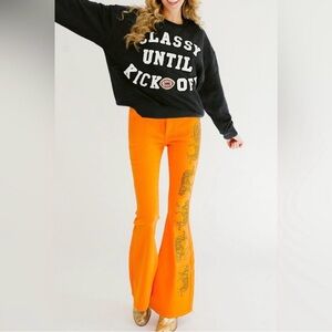 Judith March On The Prowl Tiger Flare Pants Orange Boho Large